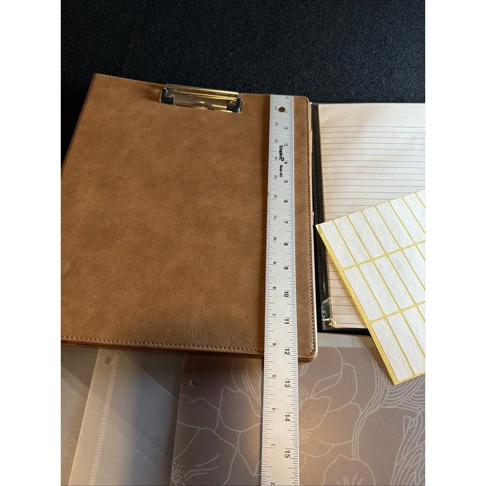 Stationery Bundle - Brown Clipboard Portfolio Folio & Clear Floral Tab Dividers